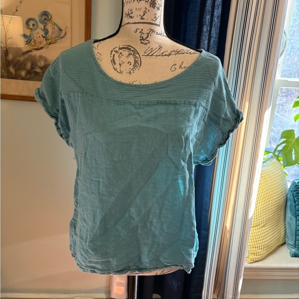 Bellaumbra Made in Italy Womens Linen Blue Top Lagenlook Boxy Sz M